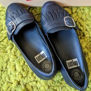 Shoe Black with Buckle and tassel, Fit flop size 7